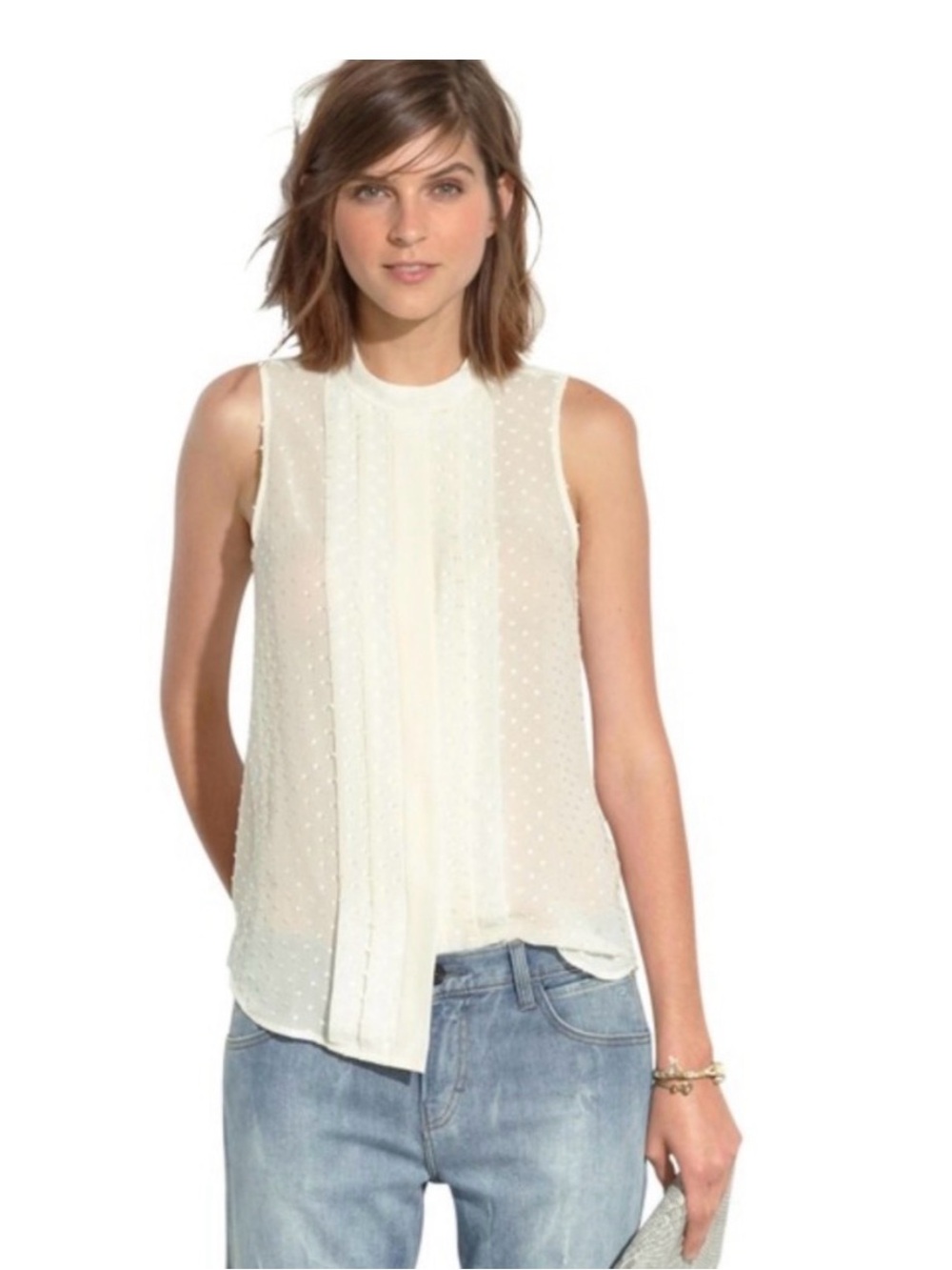 Madewell Silk Cream Pintuck Pleated Tank Sz XS